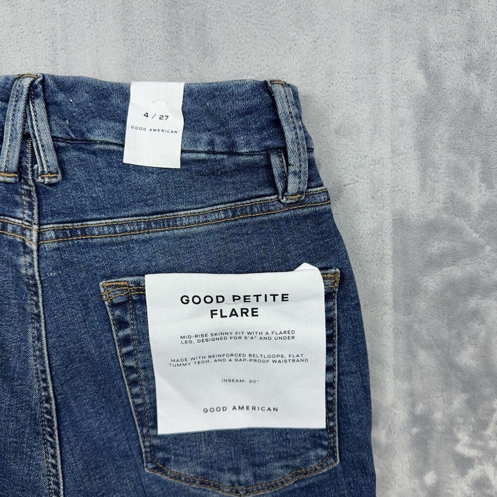 GOOD AMERICAN Good Petite Flare Jeans Women's Size Size 4/27 Blue Stretch NWT - Picture 6 of 12
